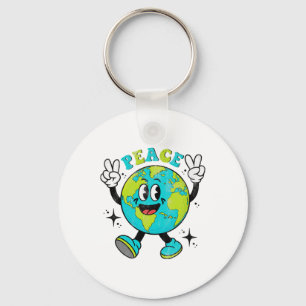 Funny Earth Globe World Peace Sign Earth Day Kids Key Ring