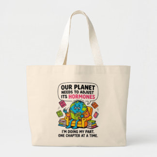 Funny Earth Reading Book - Our Planet Needs To Adj Large Tote Bag