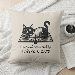 Funny Easily Distracted by Books and Cats  Cushion
