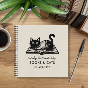 Funny Easily Distracted by Books and Cats Notebook