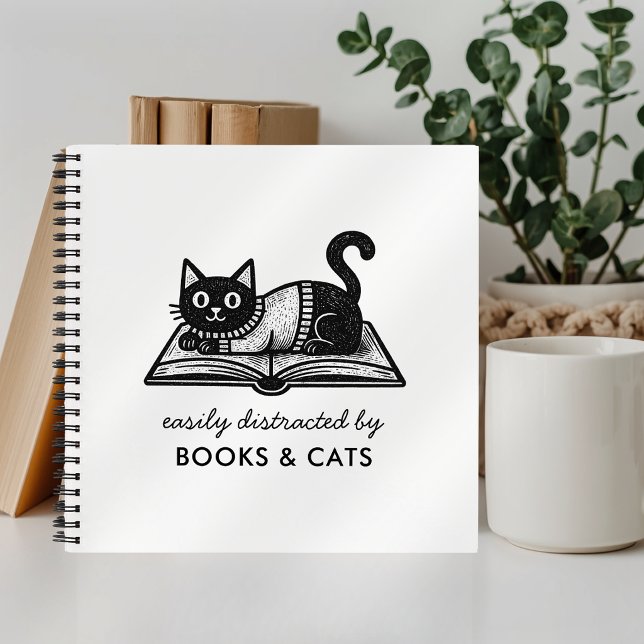 Funny Easily Distracted by Books and Cats Notebook (Creator Uploaded)