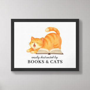 Funny Easily Distracted By Books & Cats  Poster