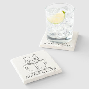Funny Easily Distracted By Books & Cats Stone Coaster
