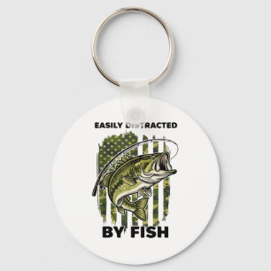 Funny Easily Distracted By Camo B Fish American Fl Key Ring