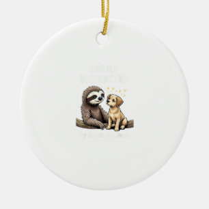 Funny Easily Distracted By Sloths and Dogs T-Shirt Ceramic Tree Decoration