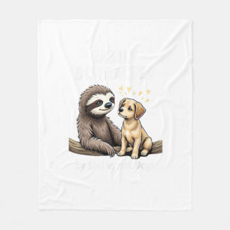 Funny Easily Distracted By Sloths and Dogs T-Shirt Fleece Blanket