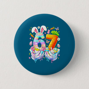 Funny easter 67 six seven bunny eggs mem women 6 cm round badge