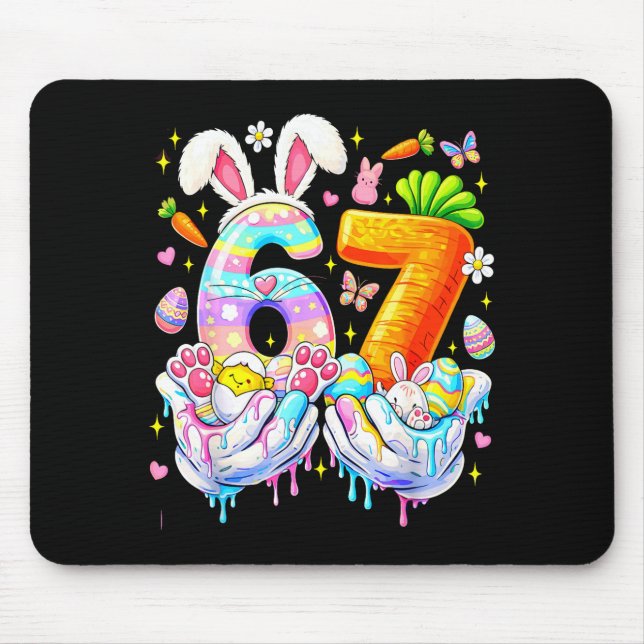 Funny easter 67 six seven bunny eggs mem women mouse mat (Front)
