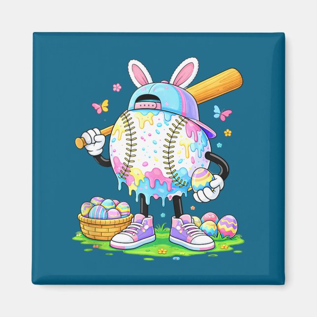 Funny easter baseball bunny egg hunter tank toppng magnet (Front)
