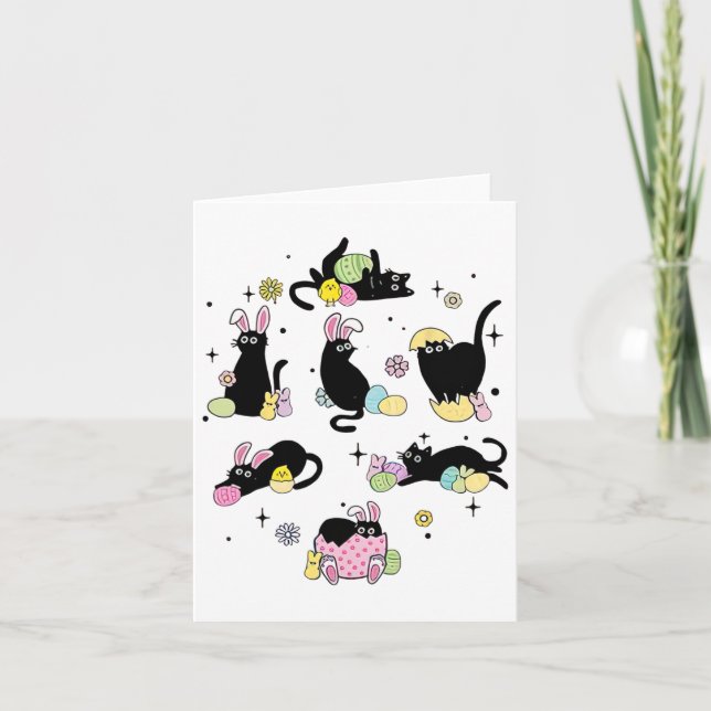 Funny Easter Black Cat Easter Day Cat Egg  Card (Front)