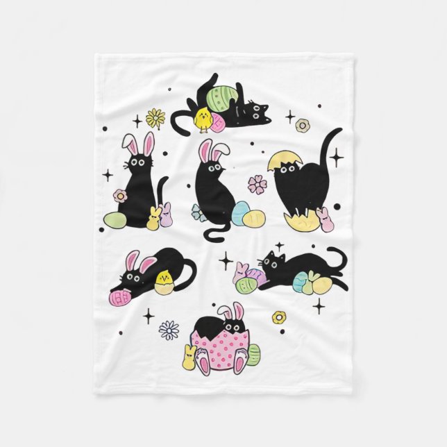 Funny Easter Black Cat Easter Day Cat Egg  Fleece Blanket (Front)