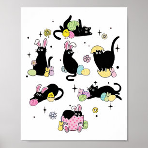 Funny Easter Black Cat Easter Day Cat Egg  Poster