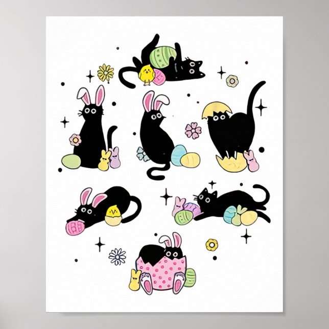 Funny Easter Black Cat Easter Day Cat Egg  Poster (Front)