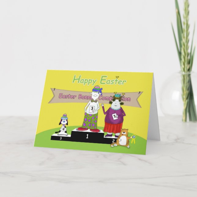 Funny Easter bonnet competition card (Front)