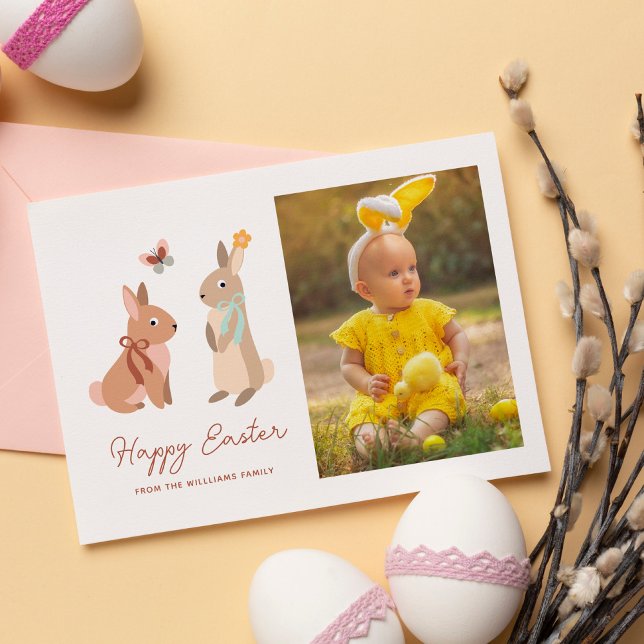 Funny Easter Bunnies "Happy Easter" Photo Holiday Card (Creator Uploaded)