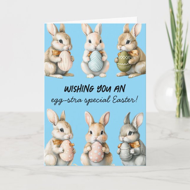 Funny Easter Bunnies with Colourful Eggs Card (Front)