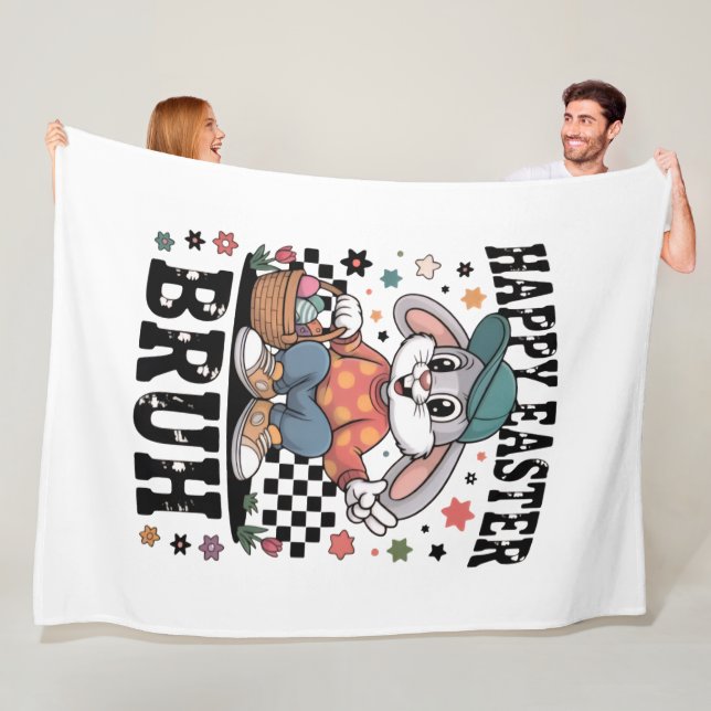 Funny Easter Bunny Bruh | Cool Rabbit With Sunglas Fleece Blanket (In Situ)