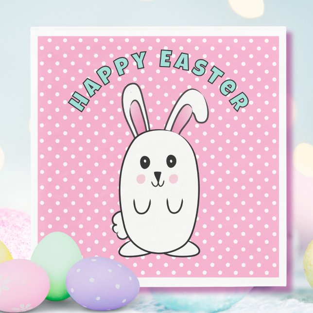 Funny Easter Bunny Cartoon Pink White Blue Cute Napkin (Creator Uploaded)