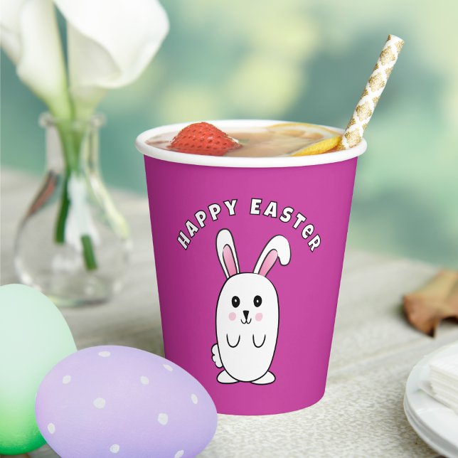 Funny Easter Bunny Cartoon Purple White Pink Cute Paper Cups (Creator Uploaded)