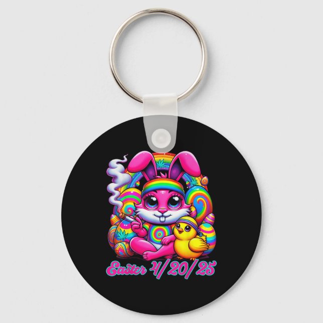 Funny Easter Bunny Chick Smoking  Key Ring (Front)