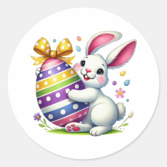 Funny Easter Bunny Classic Round Sticker (Front)
