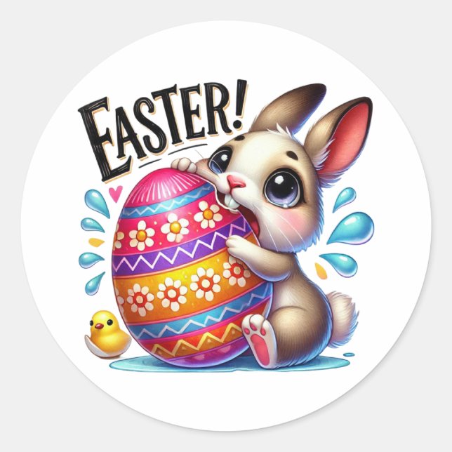Funny Easter Bunny Classic Round Sticker (Front)