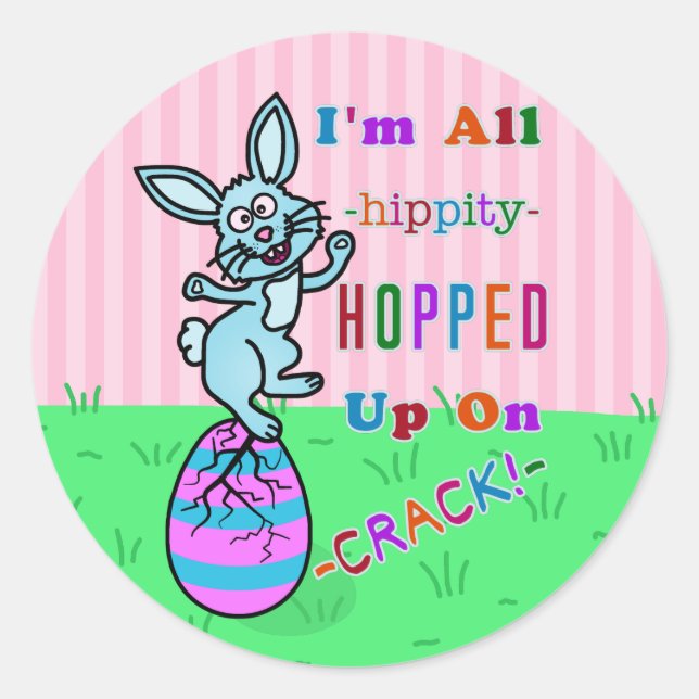 Funny Easter Bunny Cracked Egg Humour Classic Round Sticker (Front)