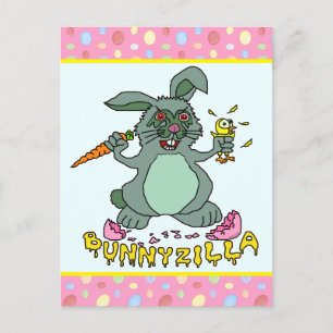 Funny Easter Bunny Cute Bunnyzilla Rabbit Cartoon Postcard