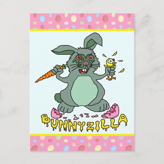 Funny Easter Bunny Cute Bunnyzilla Rabbit Cartoon Postcard (Front)