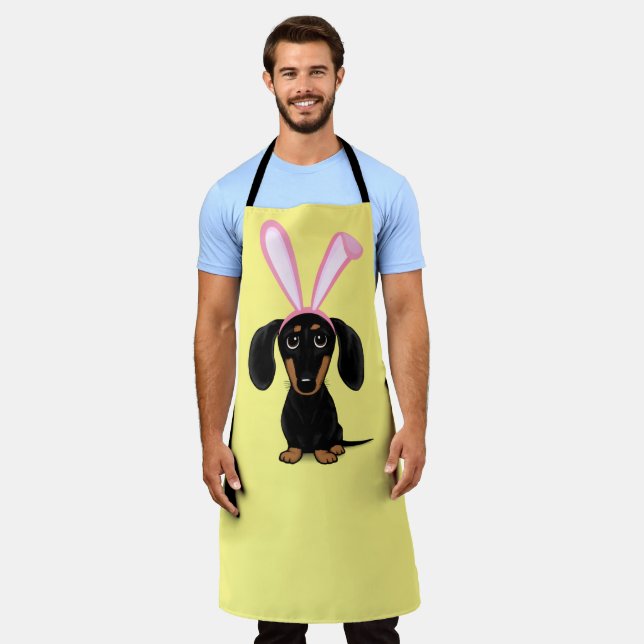 Funny Easter Bunny Dog Black and Tan Dachshund Apron (Worn)