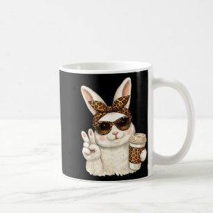 Funny easter bunny face glasses bandanna leopard coffee mug
