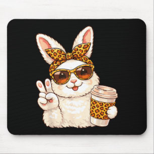 Funny easter bunny face glasses bandanna leopard mouse mat