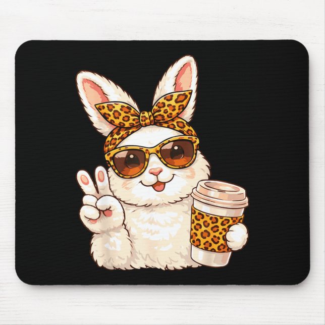Funny easter bunny face glasses bandanna leopard mouse mat (Front)