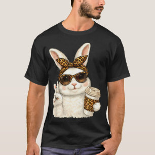 Funny easter bunny face glasses bandanna leopard T-Shirt