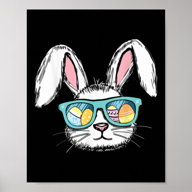 Funny Easter Bunny Face With Egg Sungles  Poster (Front)