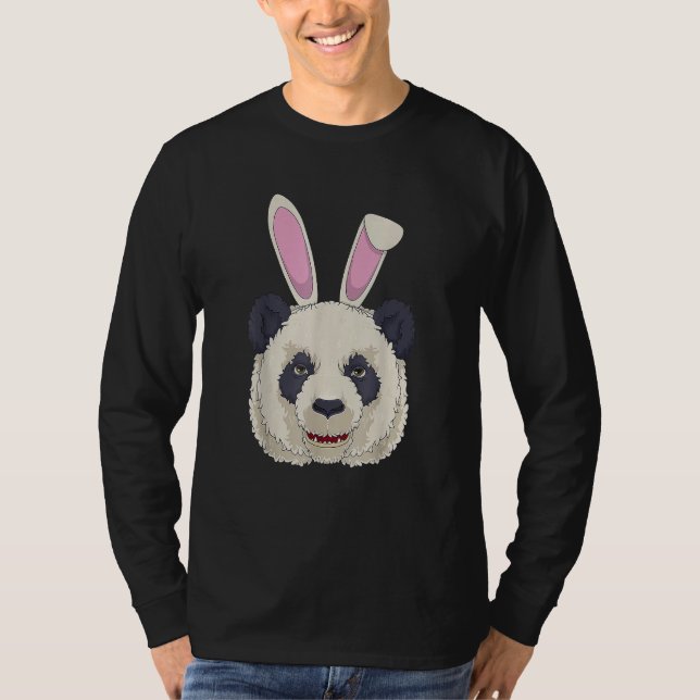Funny Easter Bunny Panda Bear Cute Rabbit Ears T-Shirt (Front)