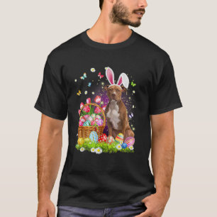 Funny Easter Bunny Pitbull Dog Bunny Ear Egg Baske T-Shirt