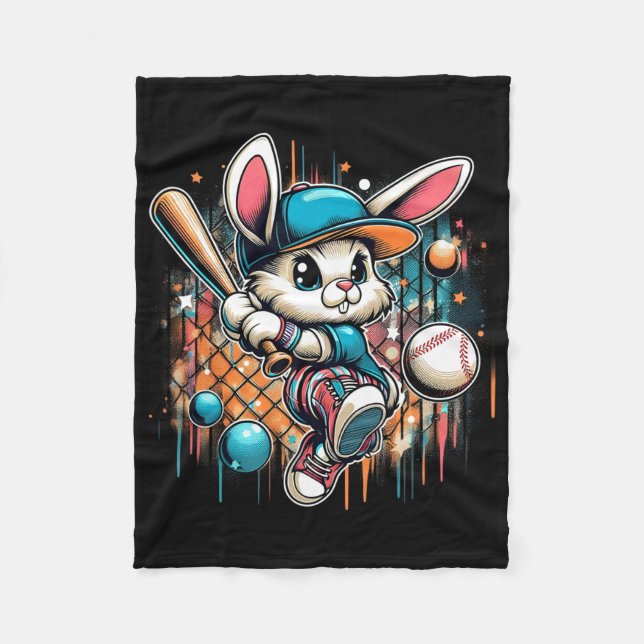 Funny Easter Bunny Playing Bysebyll Easter Bunny B Fleece Blanket (Front)