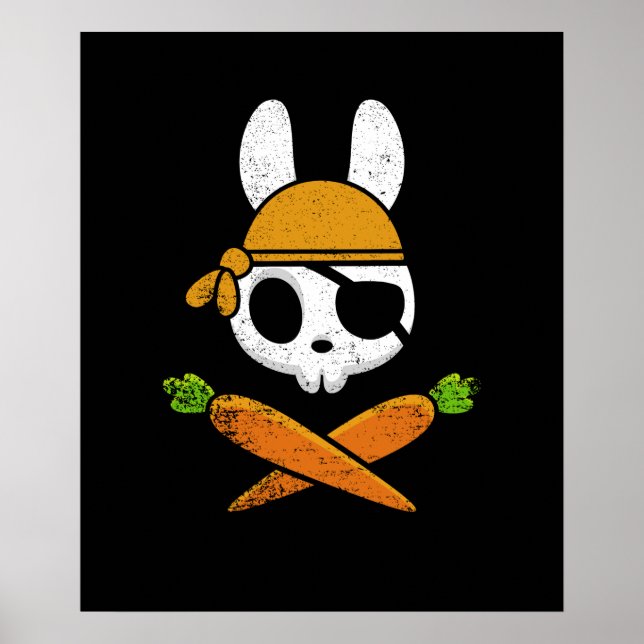 Funny Easter Bunny Rabbit Pirate Skull and Carrot Poster (Front)