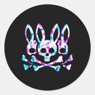 Funny Easter Bunny Retro Tie Dye Bunny Skull Cross Classic Round Sticker