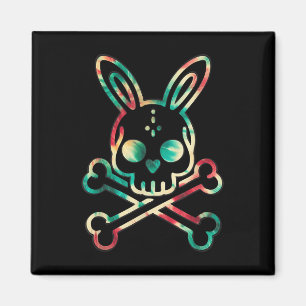 Funny Easter Bunny Retro Tie Dye Bunny Skull Cross Magnet