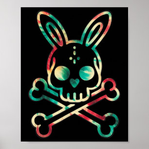 Funny Easter Bunny Retro Tie Dye Bunny Skull Cross Poster