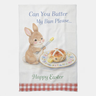 Funny Easter Bunny Tea Towel   Hot Cross Bun
