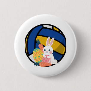 Funny Easter Bunny With Volleyball Ball 6 Cm Round Badge