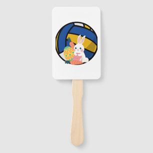 Funny Easter Bunny With Volleyball Ball Hand Fan