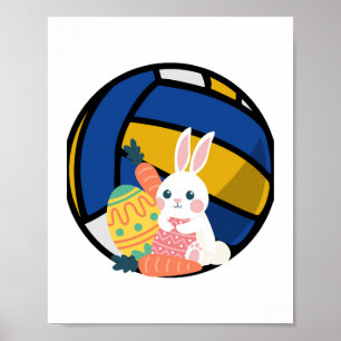 Funny Easter Bunny With Volleyball Ball Poster