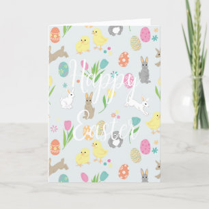Funny Easter card with bunnies and eggs