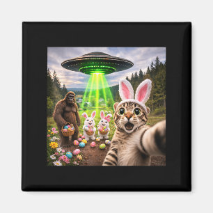 Funny Easter Cat Selfie with Bigfoot and UFO Magnet