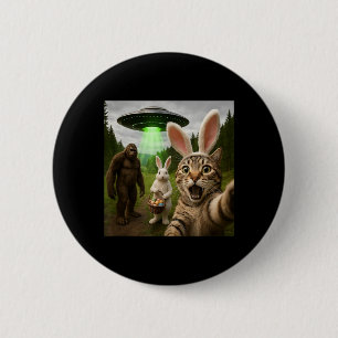 Funny Easter Cat Selfie with Bunny Bigfoot UFO 6 Cm Round Badge