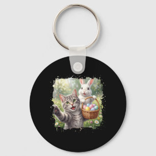Funny Easter Cat Selfie with Easter Bunny Adults Key Ring